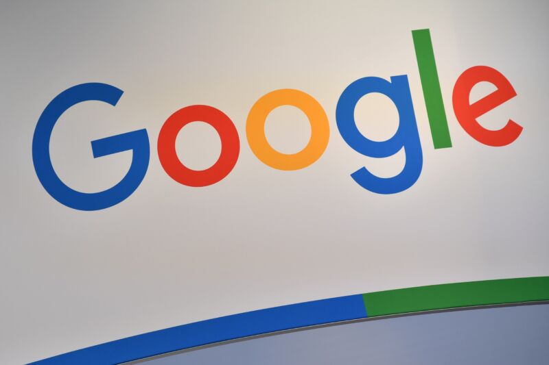 HANOVER, GERMANY - APRIL 17: The logo of Google is seen at the 2023 Hannover Messe industrial trade fair on April 17, 2023 in Hanover, Germany. Over 4,000 companies, primarily from the energy and engineering sectors, are exhibiting at the fair, with an emphasis on digitalization, connectivity and climate neutrality. (Photo by Alexander Koerner/Getty Images)